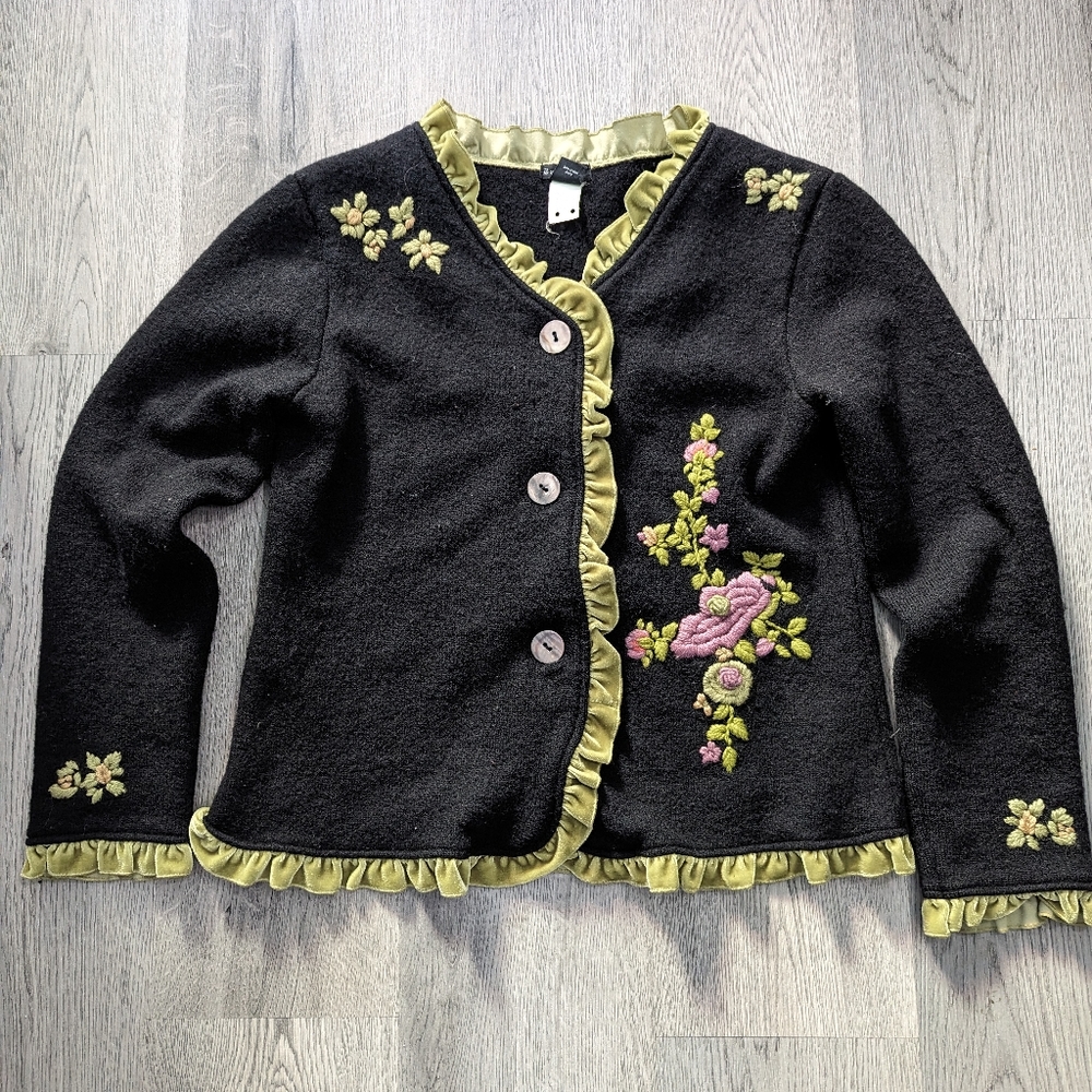 Vintage Tally Ho Wool Floral Cardigan M Whimsigoth Fairy Grunge